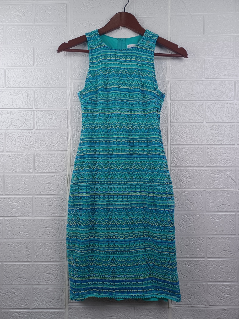 Bisou Bisou Teal Patterned Sleeveless Midi Dress
